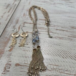 Elegant Goldtone Tassel Necklace and Earring Set